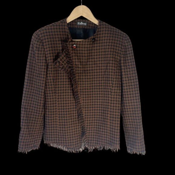 Raffinati Le Collezioni Brown/Black Fringe Trim 100% Virgin Wool Jacket Sz 6 - Picture 1 of 5